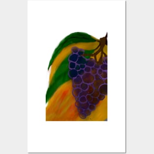 Mixed media illustration of fruit Mango Grape Posters and Art